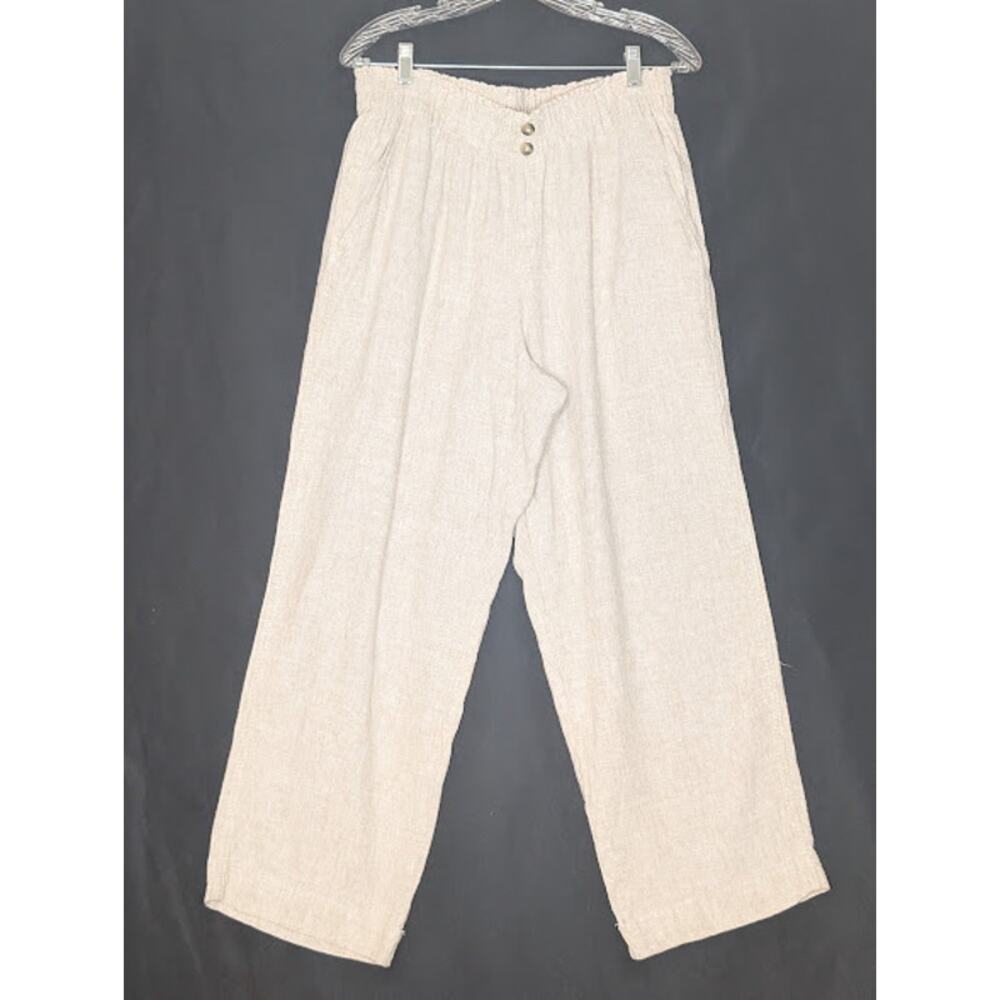 BRIGGS Womens Large Linen blend pull On Tan Pants Minimalist hippie natural